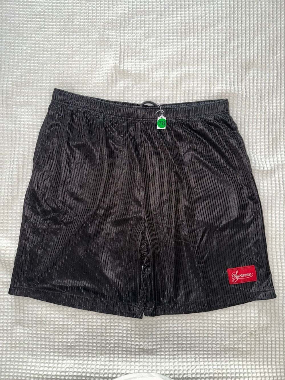 No.78 Supreme Pleated Mesh Stripe Baggy Shorts in Black